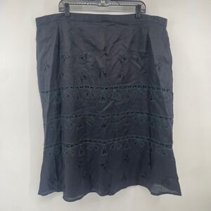 Ann Gerlin Midi Skirt Womens 24W‎ Black 100% Linen Embroidered Eyelet Lace Boho